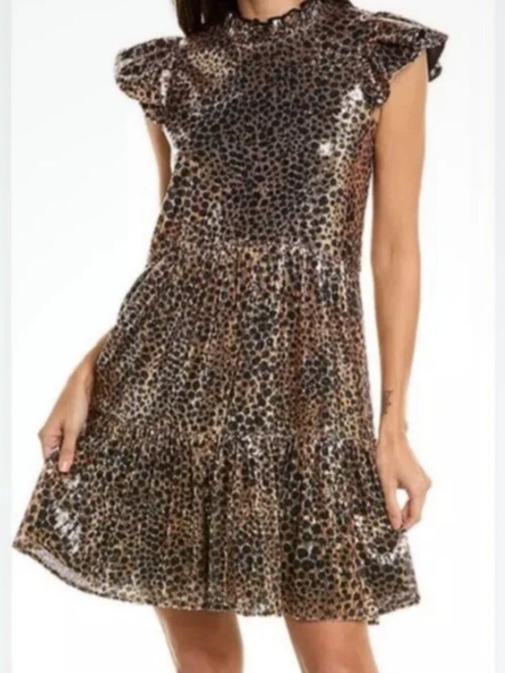 Anthropologie Othilia Leopard-Print Othilia Joella Sequin Mini Dress Sze XSP NWT
